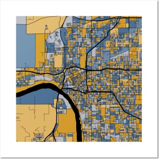 Tulsa Map Pattern in Blue & Gold Posters and Art